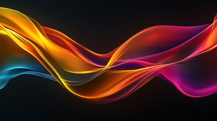 Flowing Metallic glass Waves in Neon Blue and Pink on Dark Background - Abstract Design Concept