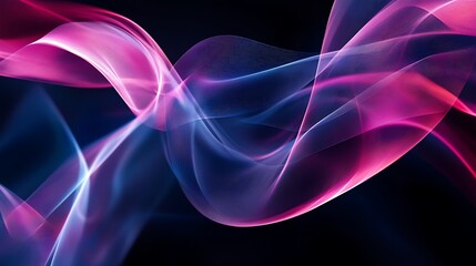 Obraz premium Flowing Metallic glass Waves in Neon Blue and Pink on Dark Background - Abstract Design Concept