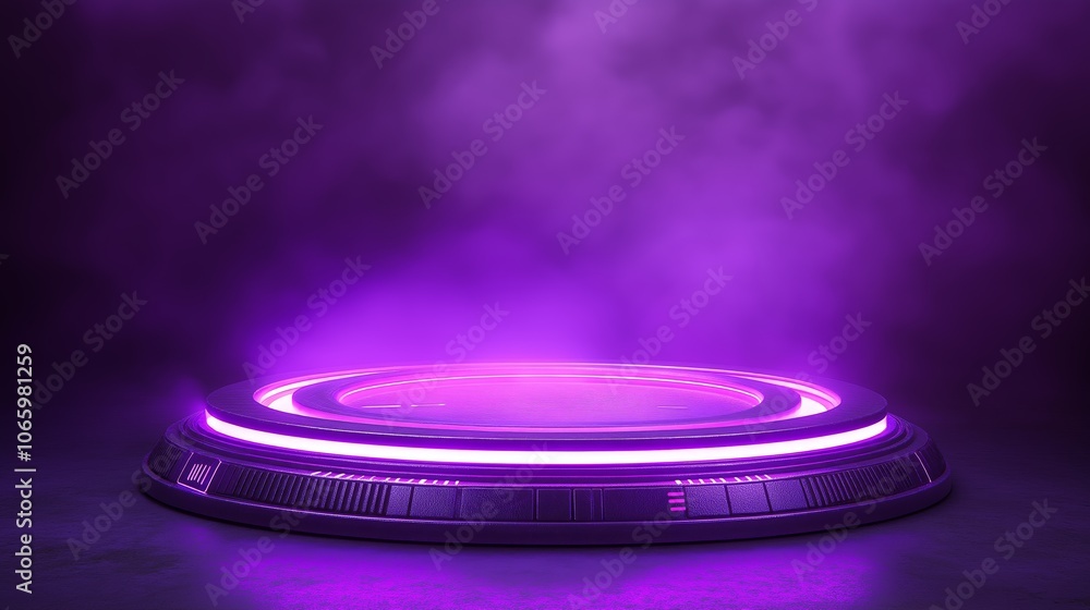 Poster glowing neon circle on a dark background, showcasing vibrant colors in a futuristic and minimalist d