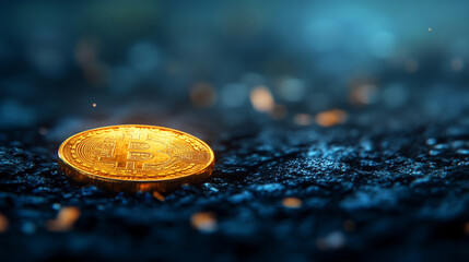 golden coin featuring the Bitcoin symbol represents the intersection of traditional finance and cryptocurrency. This image symbolizes the future of technology, innovation, and digital currency