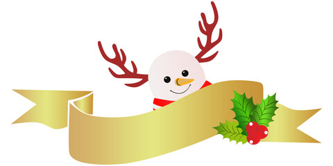 Fototapeta premium golden ribbon and snowman christmas with a accessories
