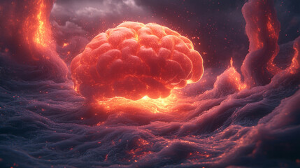 powerful visual of a human brain bursting with vibrant colors and creative energy, symbolizing the explosion of knowledge, innovation, and boundless imagination