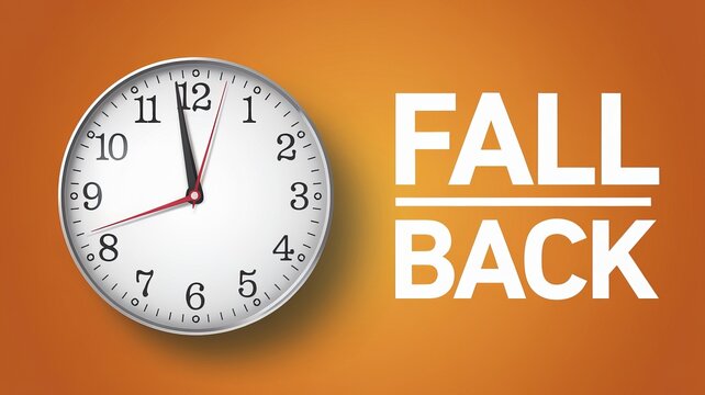 Fall back: daylight saving time adjustment with clock on orange background