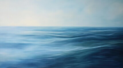 vast ocean landscape illustrated in calming hues of blues and greens, evoking tranquility and peace. the serene waters stretch endlessly, inviting viewer reflection and connection with nature