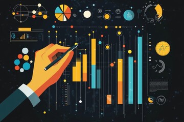 Obraz premium Businessman illustrates digital project management with gantt chart and workflow icons on screen