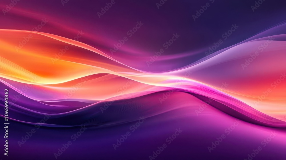 Poster vibrant abstract gradient flowing from deep purple to soft pink and orange, interspersed with black 