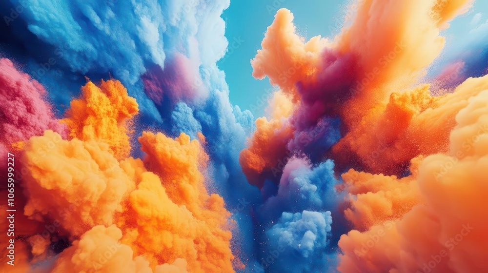 Aufkleber vibrant, swirling shapes of color blend together in a dynamic 3d render, creating an abstract explos