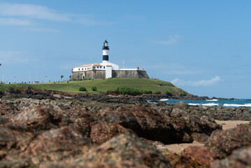 Barra Lighthouse, postcard, seen from below on the Barra Lighthouse beach in the city of Salvador, Bahia.