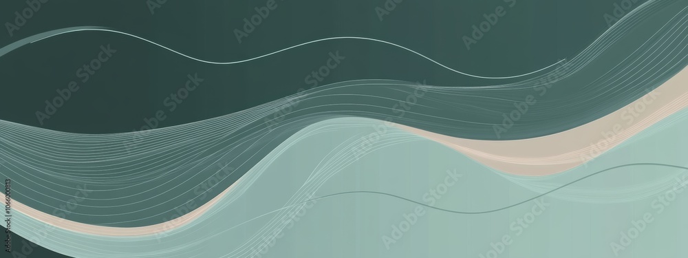 Poster minimal abstract waves, a flat illustration featuring smooth, flowing lines in a harmonious blend of