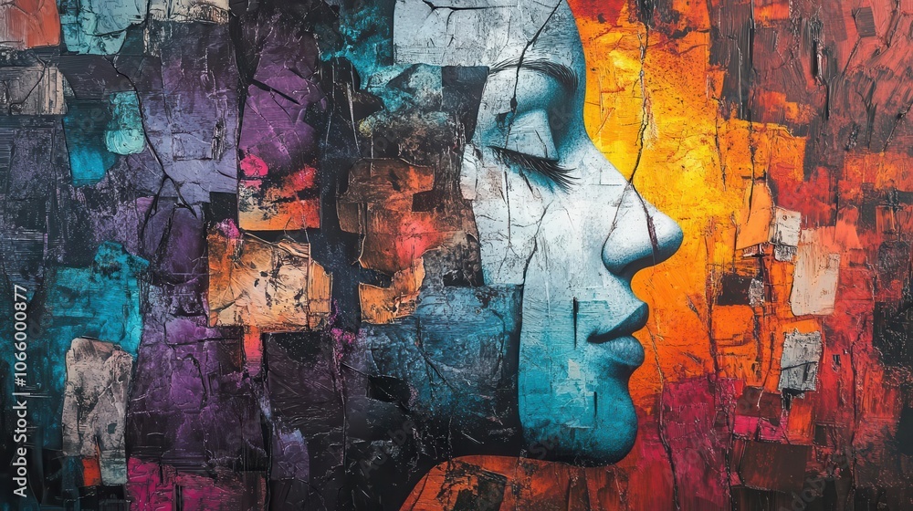 Aufkleber visual representation of schizophrenia, abstract and fragmented shapes symbolizing the complexity of