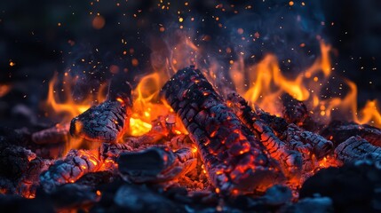 vivid flames dancing against a dark backdrop, showcasing the raw energy of fire, with sparks flying, inviting warmth and intensity into the scene