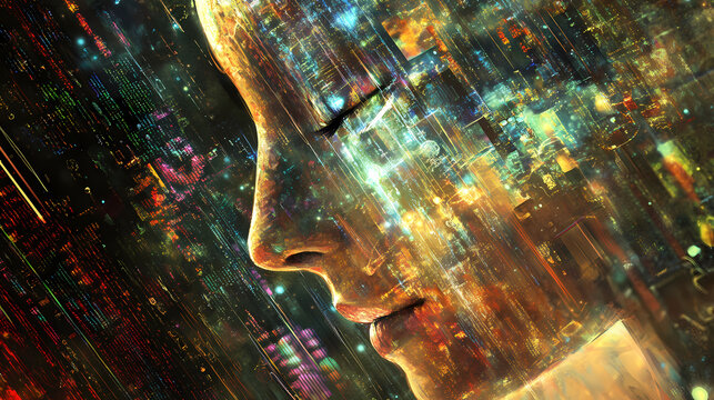 Code-woven dreamscape: cryptic language of a futuristic world. Dreamscape. Illustration