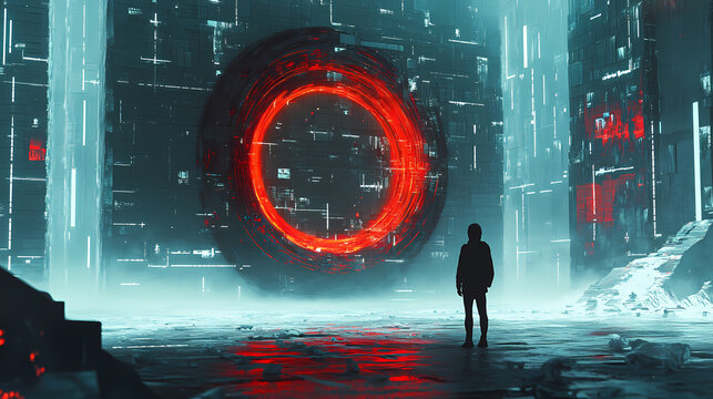 Code-woven dreamscape: cryptic language of a futuristic world. Dreamscape. Illustration