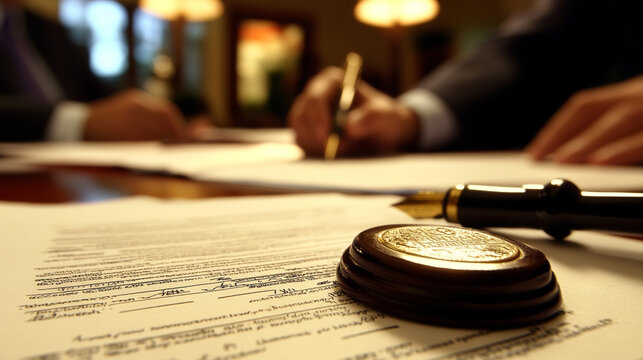 Contract Signing Ceremony with Seal  Pen  and Document