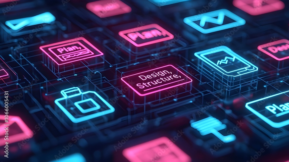 Poster neon design structure interface