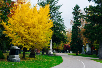 Toronto Ontario - October 23, 2023: Fall Day in Mount Pleasant Cemetery