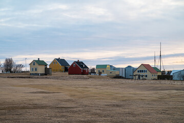 Old buildings in town of Akranes in Iceland