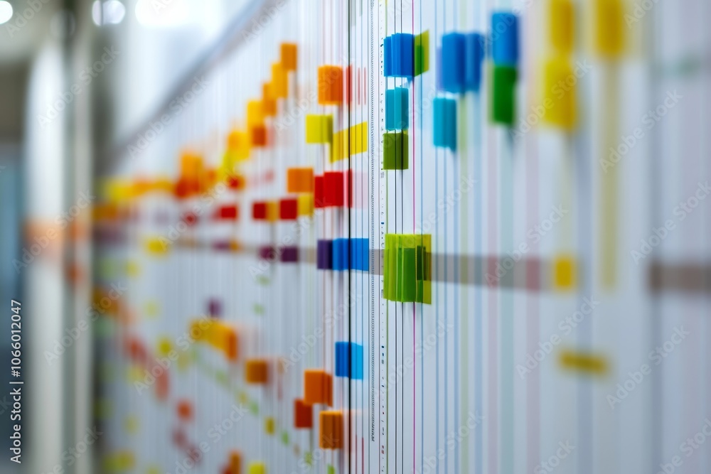 Poster visual representation of project management scheduling, knowledge areas, and progress monitoring
