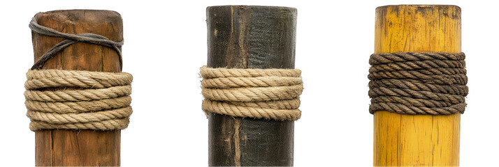 Various collection of rope circle on the pole isolated on transparent background