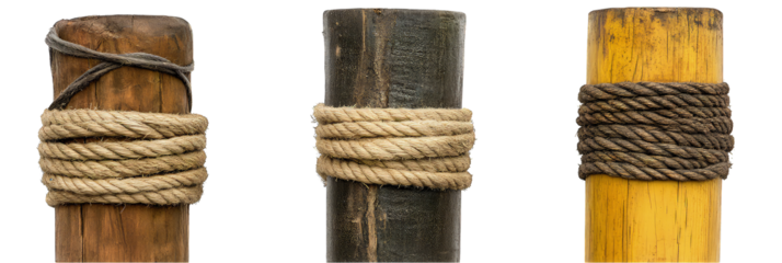 Various collection of rope circle on the pole isolated on transparent background