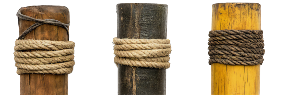 Various collection of rope circle on the pole isolated on transparent background