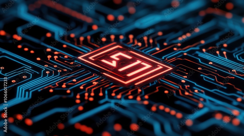 Poster colorful microchip with ai circuit patterns and lights