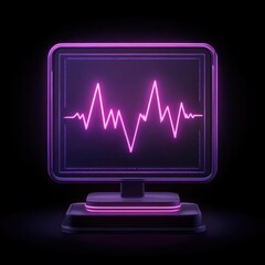 Neon monitor displaying an audio waveform on a dark background.