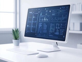 Modern desktop computer displaying analytical data with a stylish design.