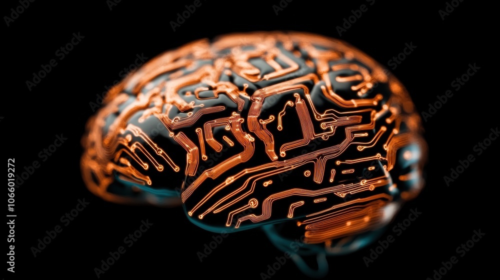 Poster glowing digital brain with data pathways