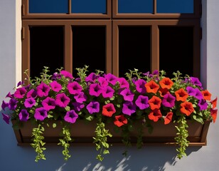 Fototapeta premium colorful hanging flower basket with petunias