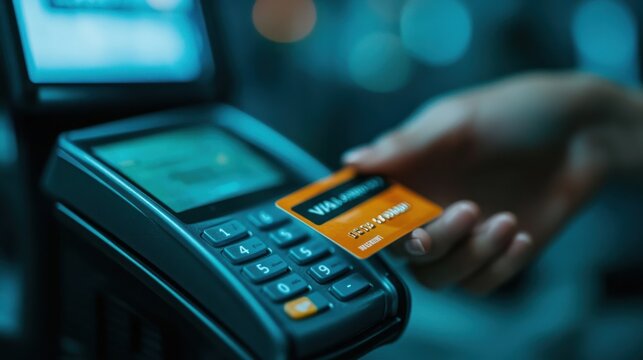 Close-up of Card Payment Process with Contactless Reader