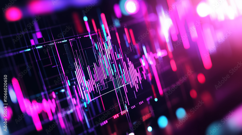 Poster a vibrant digital display of dynamic stock market data with captivating colors and patterns