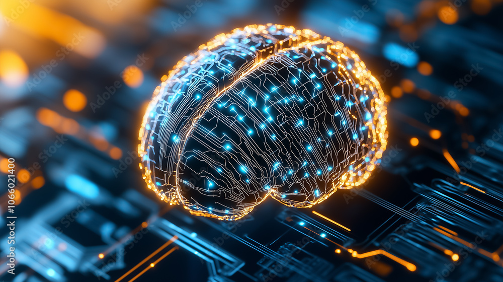 Poster an abstract brain with glowing circuits, showcasing the synergy of intellect and technology
