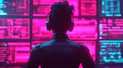 Futuristic Scientist Analyzing Holographic Data