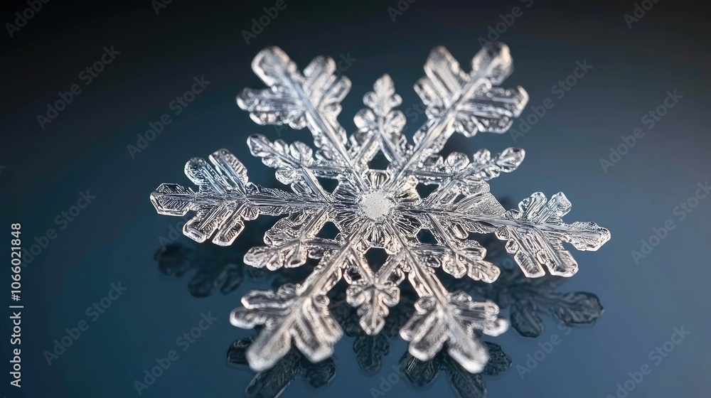 Poster a captivating snowflake displays crystal-clear symmetry and intricate patterns, emphasizing its deli