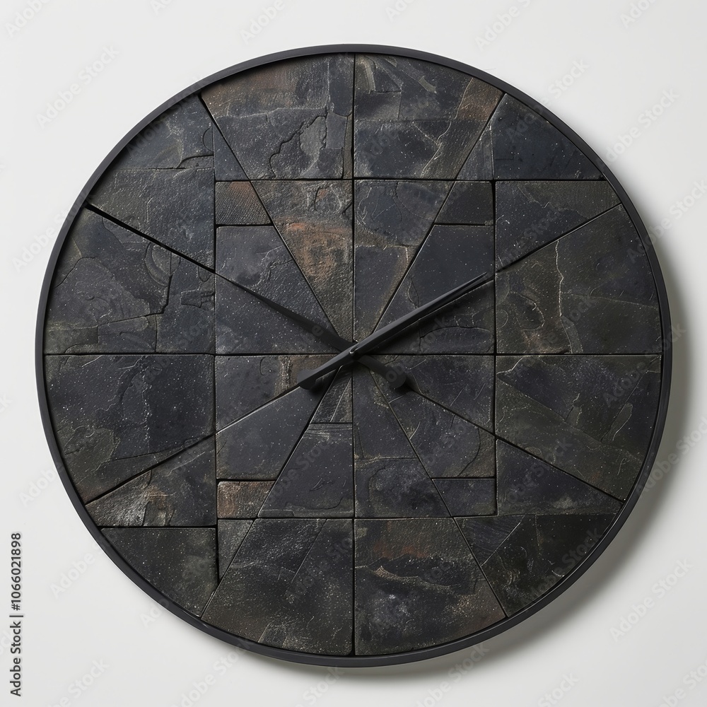 Poster a unique wall clock features a design of interlocking geometric stone pieces, showcasing a minimalis