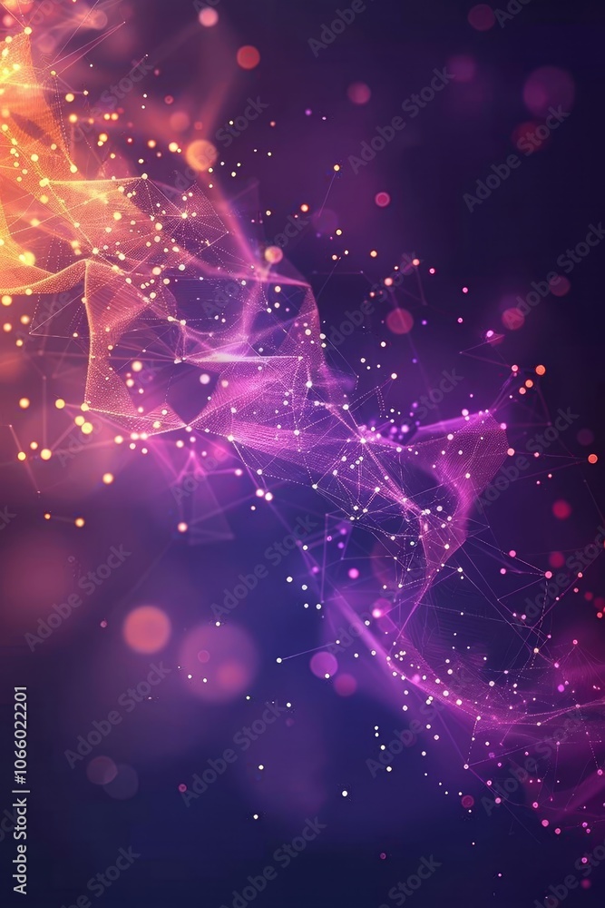 Poster a vibrant abstract design showcases swirling patterns of glowing particles in shades of purple and o