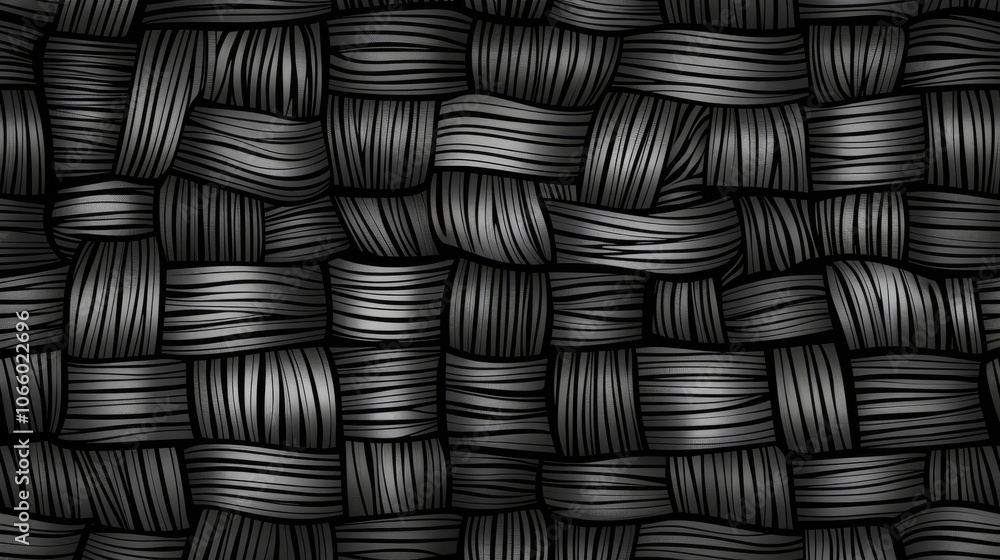 Poster a detailed close-up view of a woven pattern with various dark strands intersecting. the intricate de