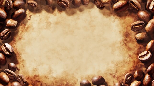 Coffee Beans Border, decorative frame featuring coffee beans, ideal for café menus or branding, blank center for customizable text - Powered by Adobe