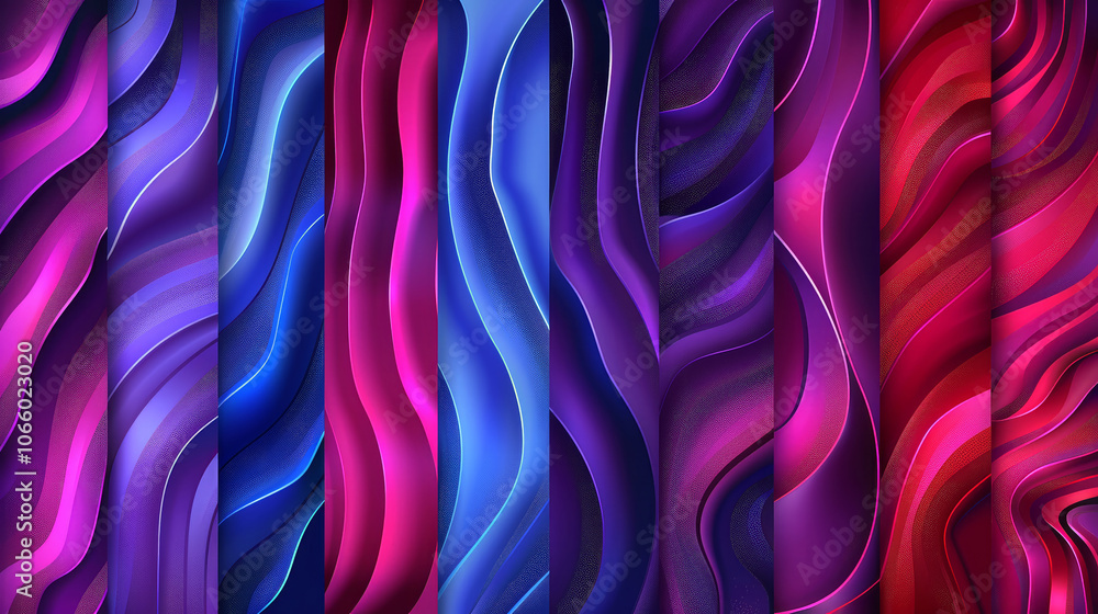 Poster a dynamic composition features flowing waves of purple, blue, and red, creating an engaging texture.