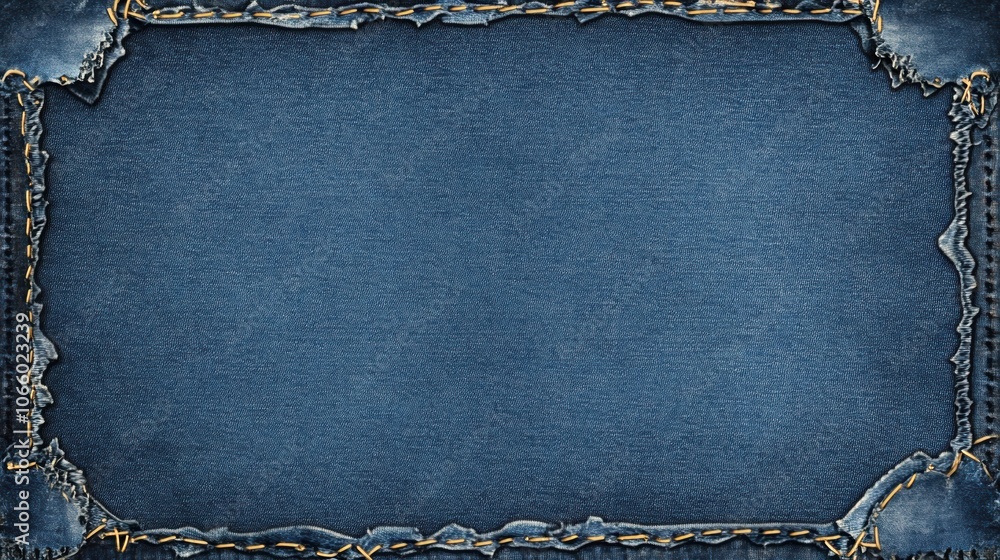Poster denim border design featuring intricate stitching, empty center for versatile use, suitable for crea