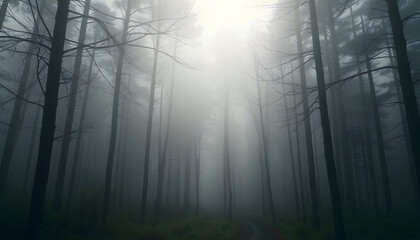 Obraz premium Mysterious foggy forest isolated with white highlights, png