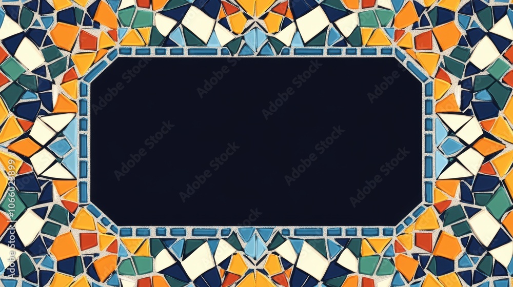 Poster geometric tessellation frame, vibrant shapes create a striking border, ideal for adding text or imag