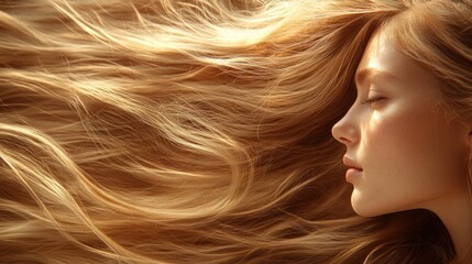 Naklejka premium Woman with long blonde hair lying down with her eyes closed.