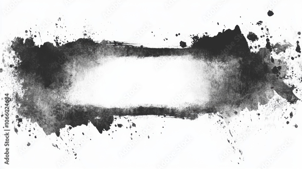 Poster elegant ink brush border featuring intricate calligraphy strokes, centered blank space for versatile