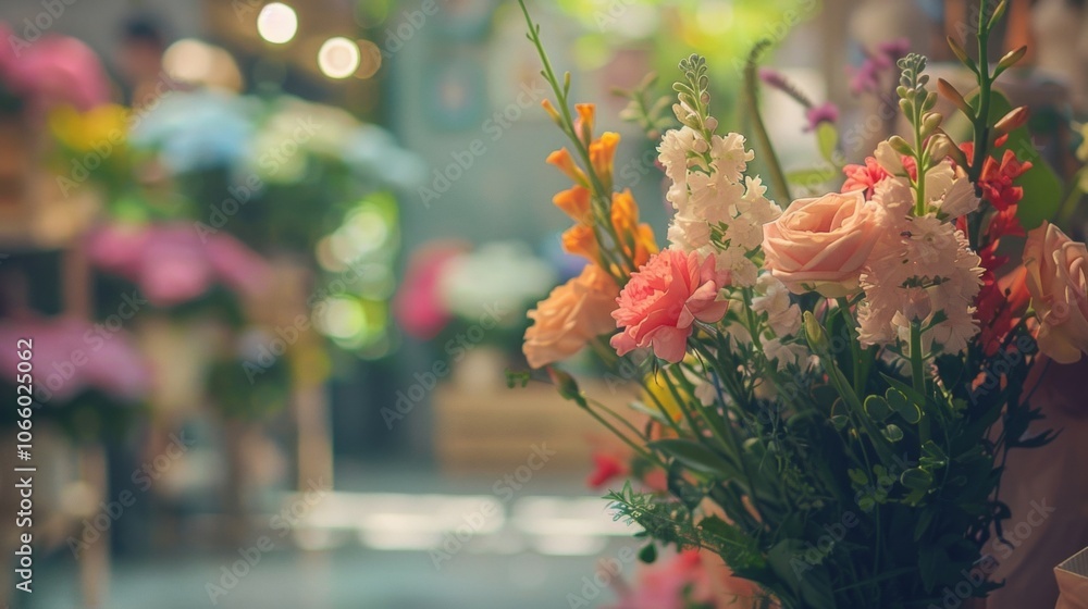 Poster momentary pause during the flower arranging workshop captured in a defocused glimpse.