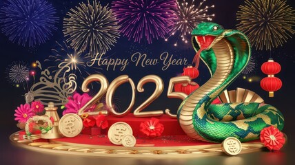 Obraz premium Christmas card. The year is 2025. New Year. Year of the Snake