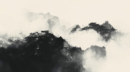 Mountains Emerging from Foggy Landscape