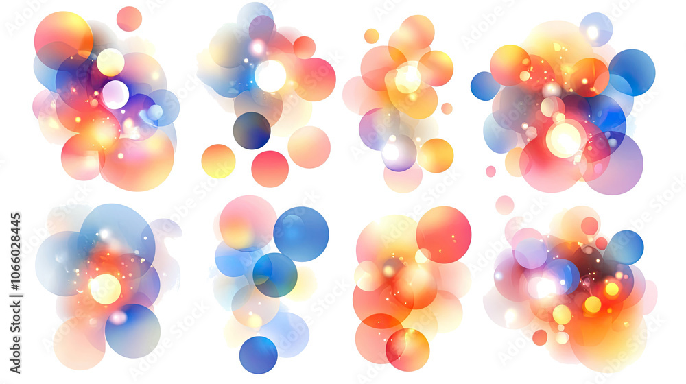 Poster colorful abstract bokeh collection on transparent background generative ai