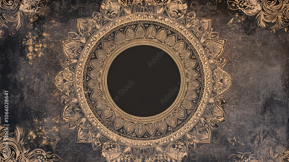 Poster intricate floral mandala border design featuring elaborate patterns, centered blank space for versat